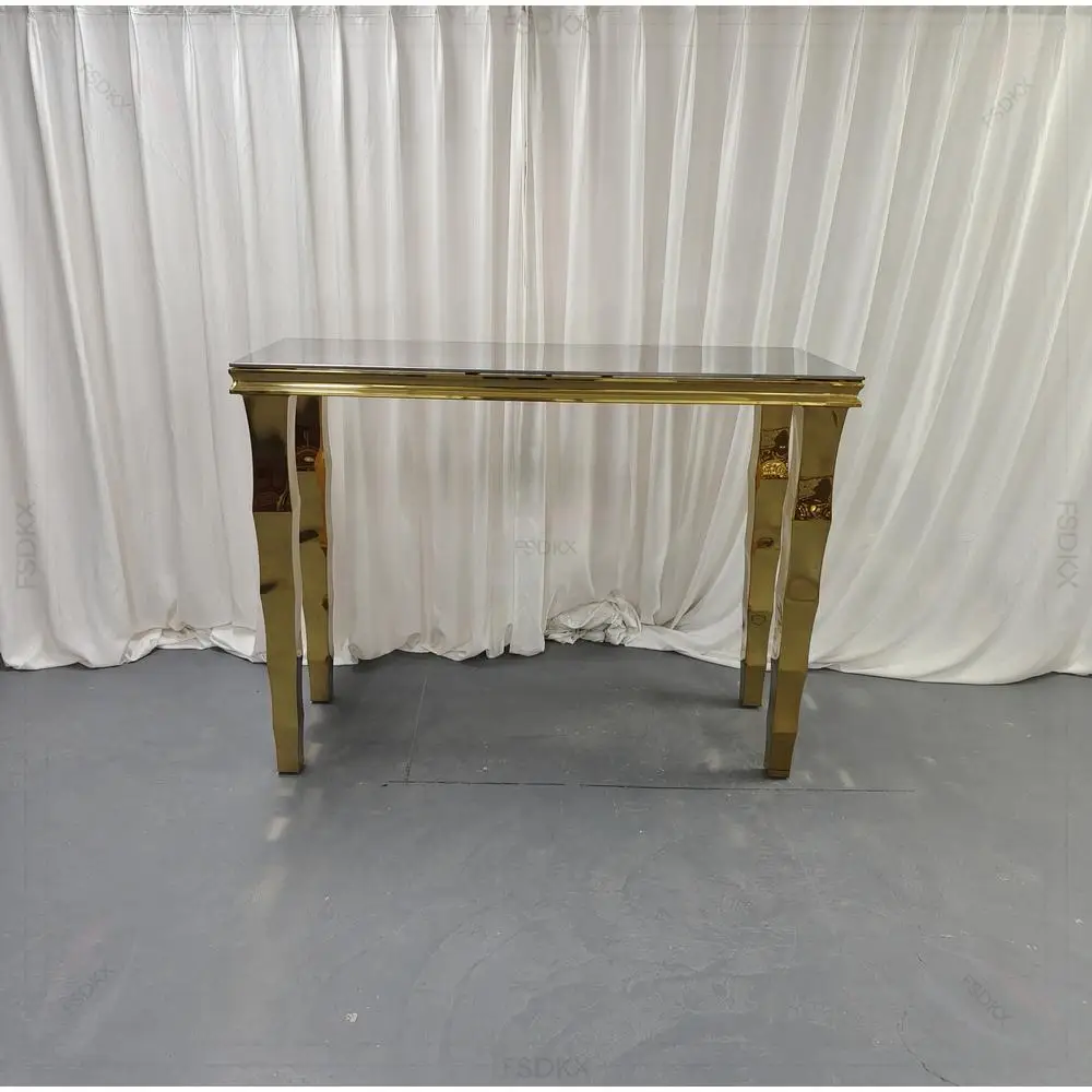 Factory Gold Stainless Steel Bar Table Luxury Tempered Glass Top Bar Counter for Wedding Banquet Hotel Event