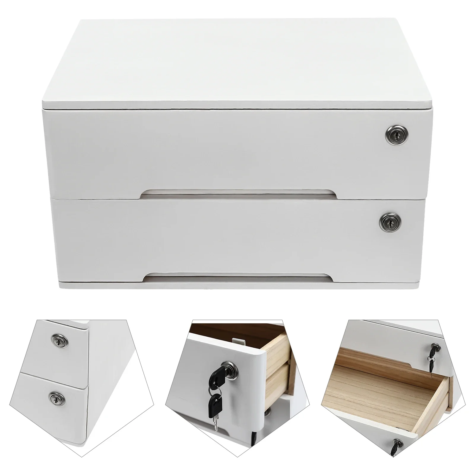 Lockable Wooden Desktop File Cabinet: 2-Tier Drawer Organizer W/ Key Lock - 40x28cm Compact Office Storage (No Assembly)​