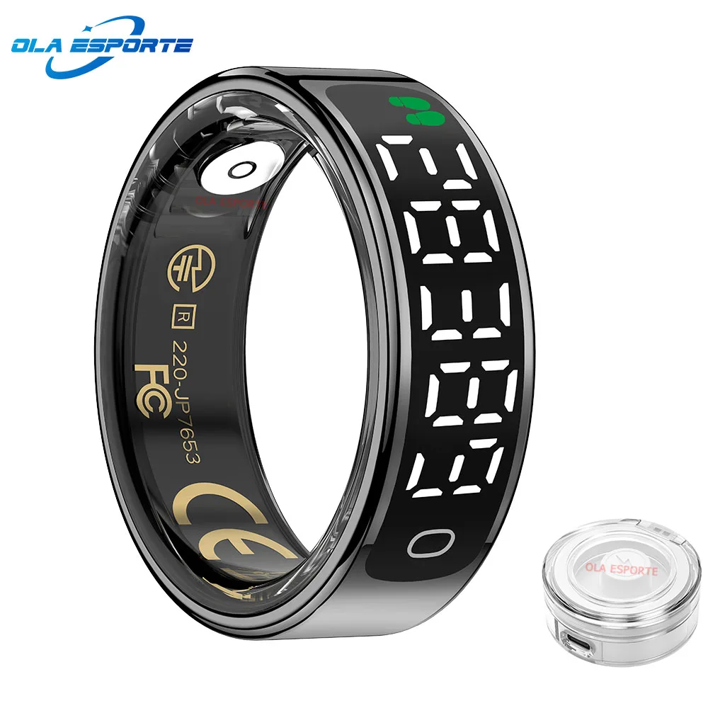 

New Smart Ring Men Women with Wireless Charging Case, Display Screen and Touch, Heart rate Health Sleep Monitor For Android IOS