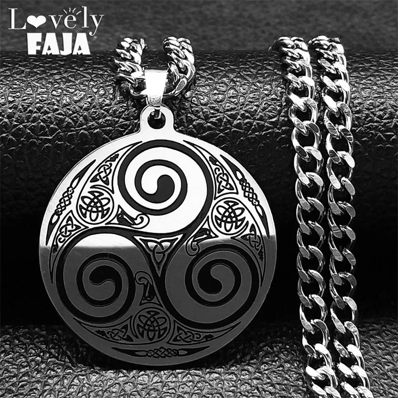 Celtic Trinity Symbol Pendant Necklace Stainless Steel Irish Triskelion Necklaces Triskele Protection Amulet Witch Knot Jewelry