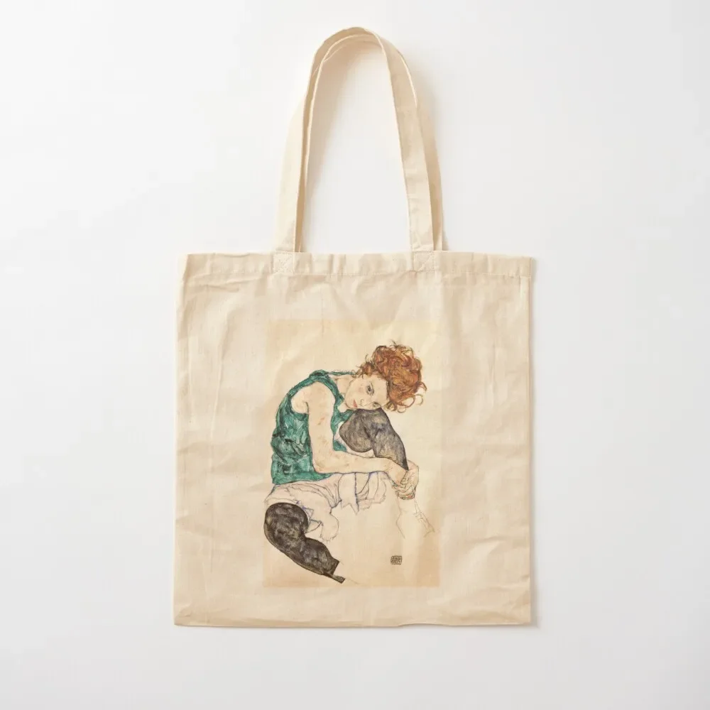 

Woman sitting kneeling bent, Egon Schiele Tote Bag Big bag Women's bag tote