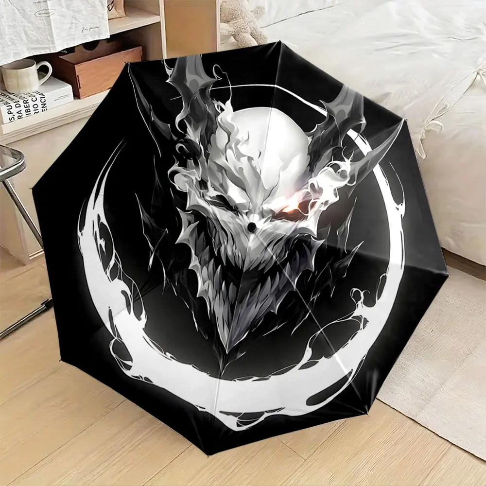 1PC Dark Gothic Skull Design Umbrella with Burning Eye Print 8 Iron Ribs Folding Umbrella Auto-Open Fashion Sunshade