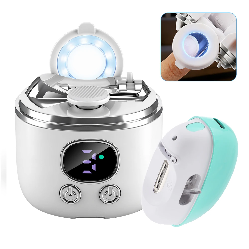 Electric Nail Clipper with 2.5X Magnify Glass for Seniors Polish Cuticle Remover 3-in-1 Smart LED Light Nail Cutter Whole Family