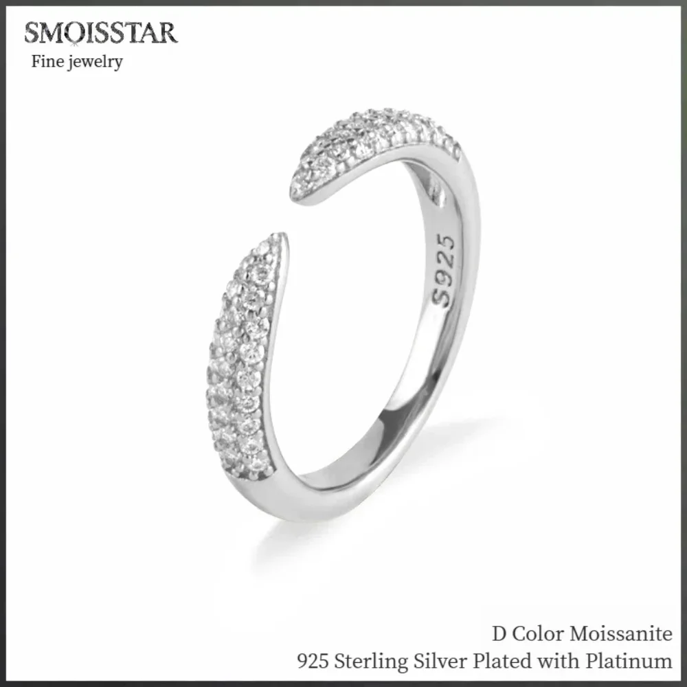 

925 Sterling Silver Stackable Open Claw Moissanite Ring 18K Gold Plated Ajustable Wrap Ring Cuff Stacking Rings