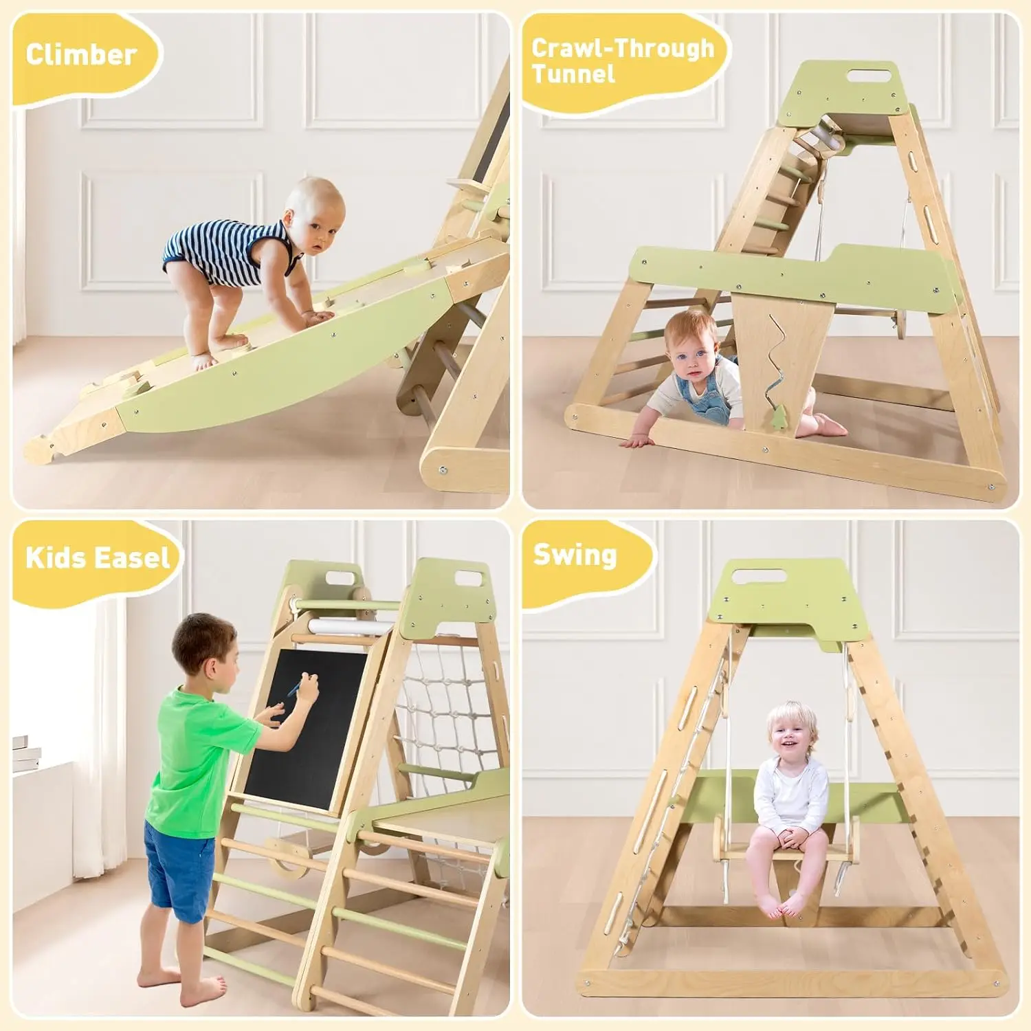 Gym dans la jungle d'intérieur 12 en 1 pour tout-petits, aire de jeux intérieure de jouets d'escalade pour tout-petits, activité intérieure avec balançoire, filet d'escalade, Detacha