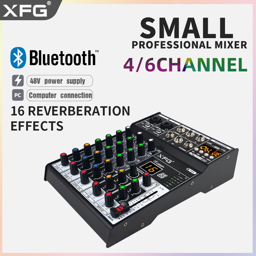 

Audio mixer 4-way, 6-way, support Bluetooth, 48V USB mobile phone computer live broadcast 16DPS effect mixer