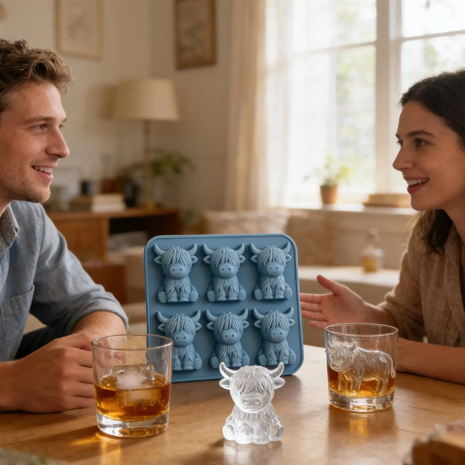 6 Cavity Cute Cow Shaped Chilling Cube Making Tool Mini Whiskey Ice Mold 3D Ice Molds For Whiskey Cocktails Friends Gifts Drink
