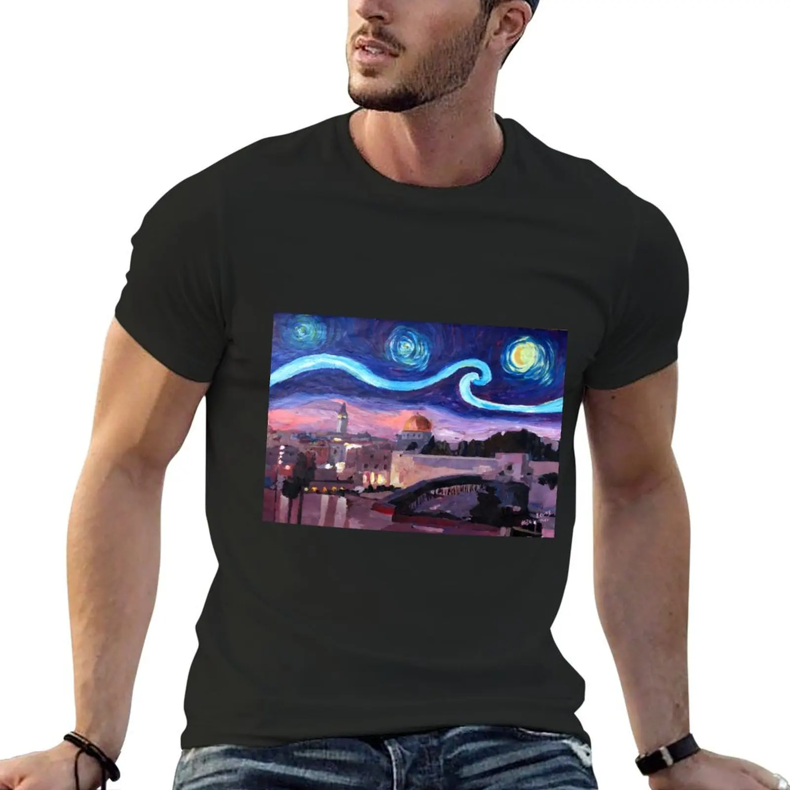 Starry Night in Jerusalem over Wailing Wall T-Shirt boys whites graphic shirts t shirt for men