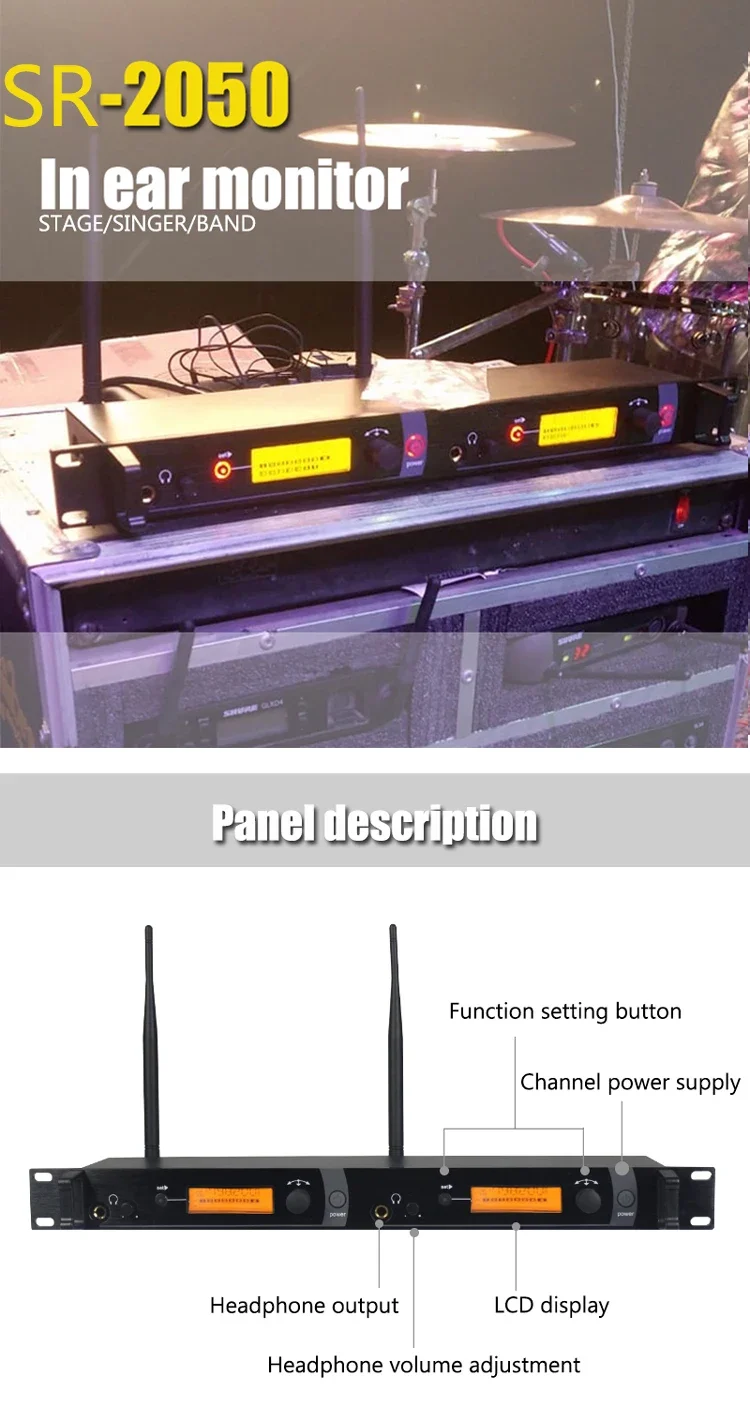 Paulkitson SR2050 Drahtloses In-Ear-Monitor-System mit Doppelsender Professionelles Bühnenmonitoring für Live-Band-Konzerte und Veranstaltungen – Detail 1