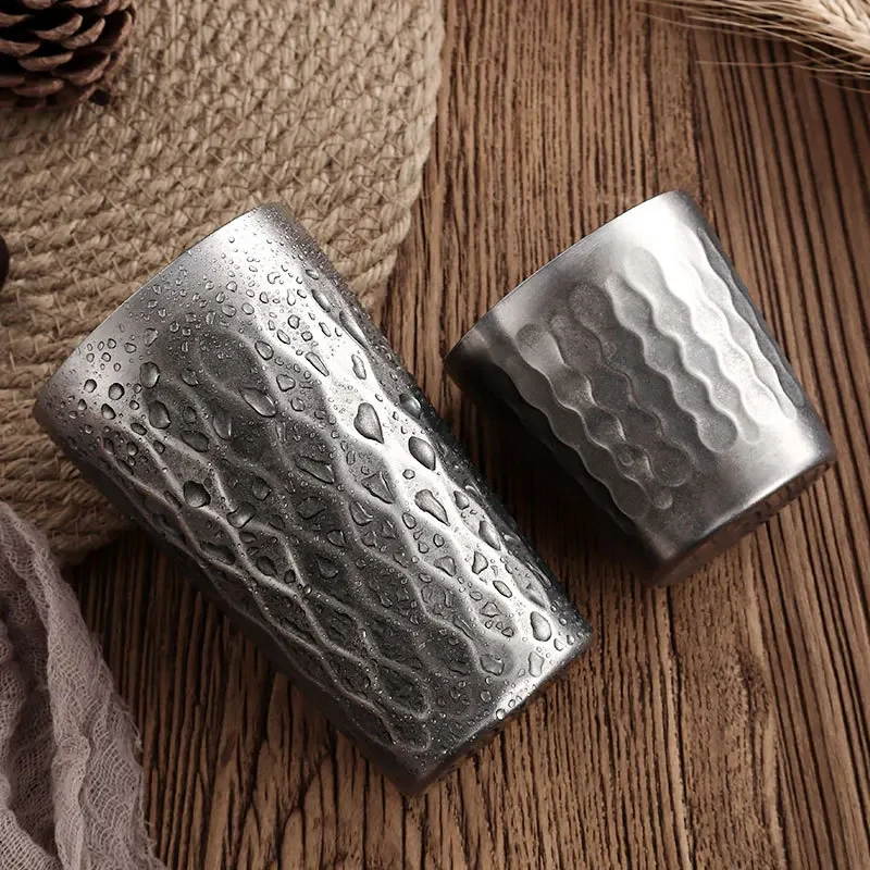 Retro Double-Wall Keep Cold Beer Cup 304 Stainless Steel Mug Water Mugs Coffee Juice Cocktail Travel Mug Korean BBQ Tableware