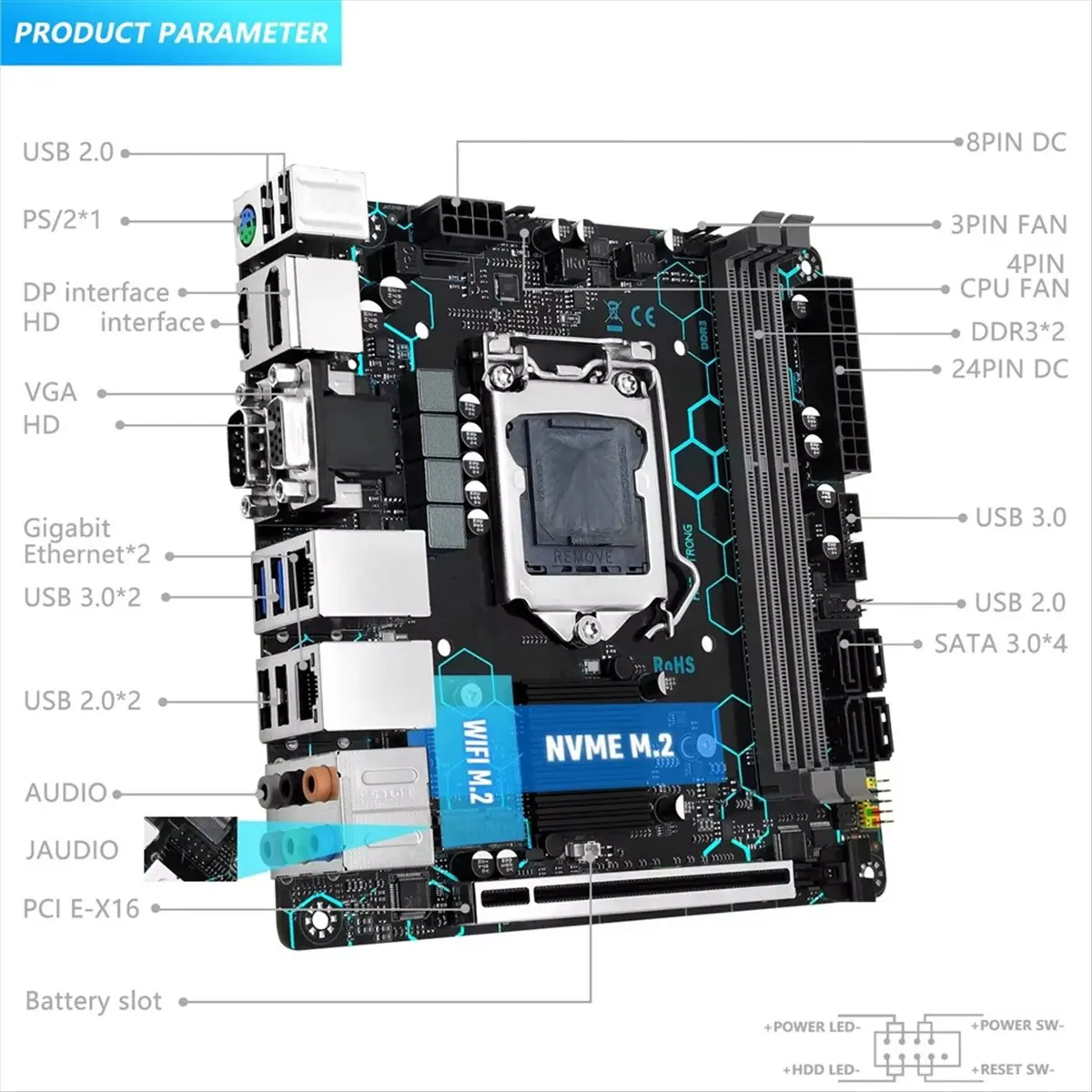 New H97 STRONG LGA 1150 Motherboard for Core I7/I5/I3/E3 DDR3 Mini-ITX VGA//DP/COM Dual LAN WIFI M.2
