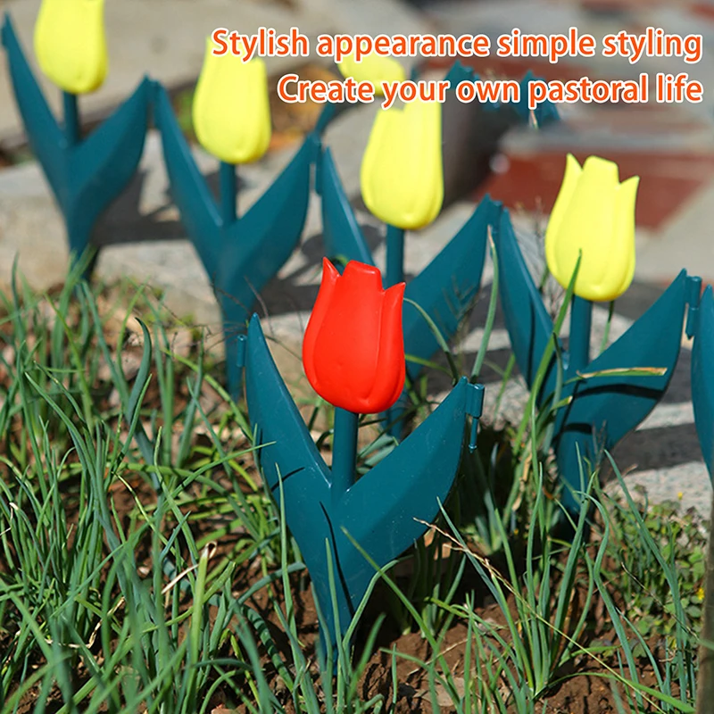 5Pcs PVC Simulation Tulip Flower Garden Fence Colourful For Yard Lawn Border Lawn Fence Outdoor Landscape Garden Decoration