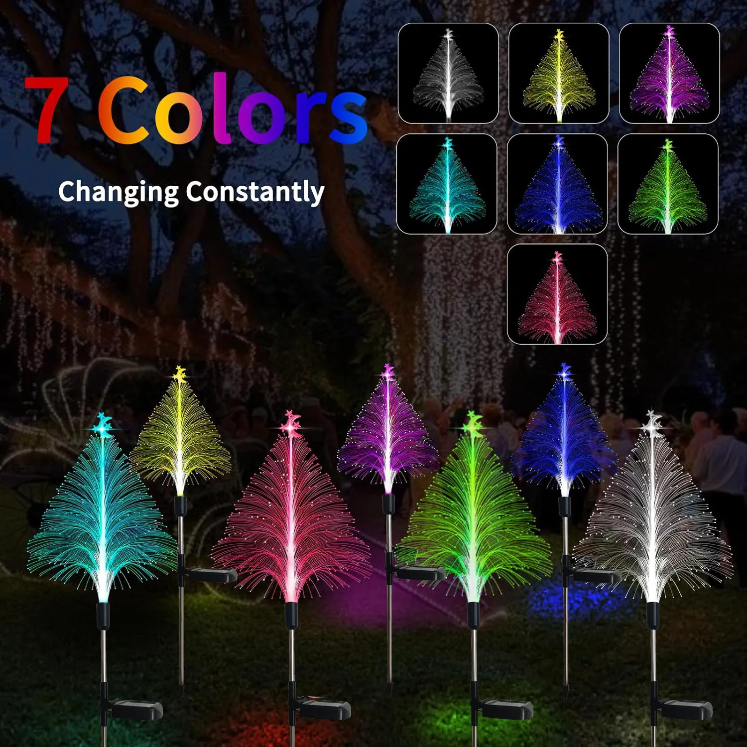 Solar Garden Lights Outdoor Waterproof Christmas Tree Lights Optical Fiber 7 Color Changing for Yard Pathway Decorative Gifts