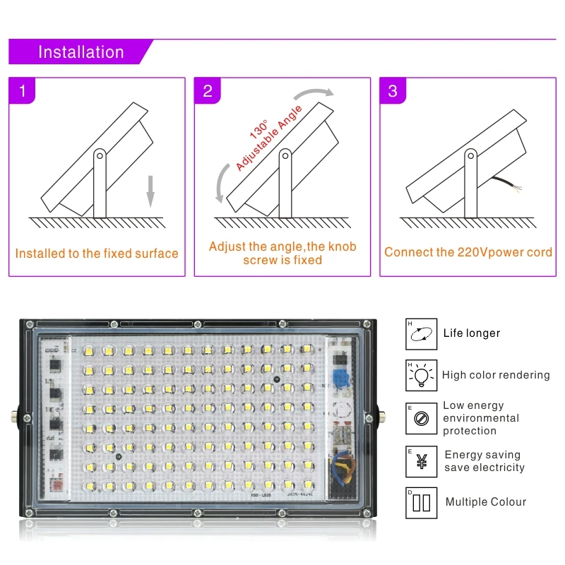 50W 100W Led Flood Light AC 220V 230V 240V Outdoor Floodlight Spotlight IP65 Waterproof LED Street Lamp Landscape Lighting