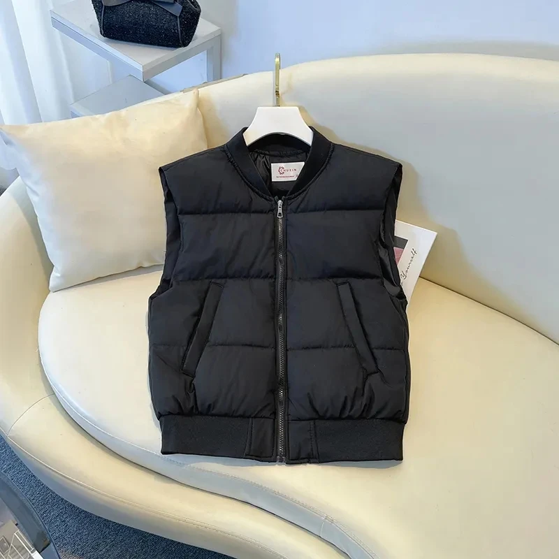 Fall Winter Warm Cropped Vest Jackets for Women Fashion Sleeveless Stand Collar Zip Up Puffer Waistcoat Street Style Outwear