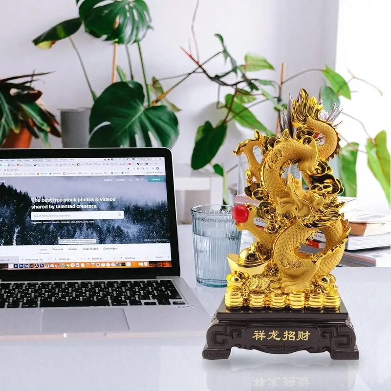 

Feng Shui Dragon Chinese Symbol Of Fortune And Auspiciousness Golden Resin Dragon Sculpture for Home office desktop Decoration