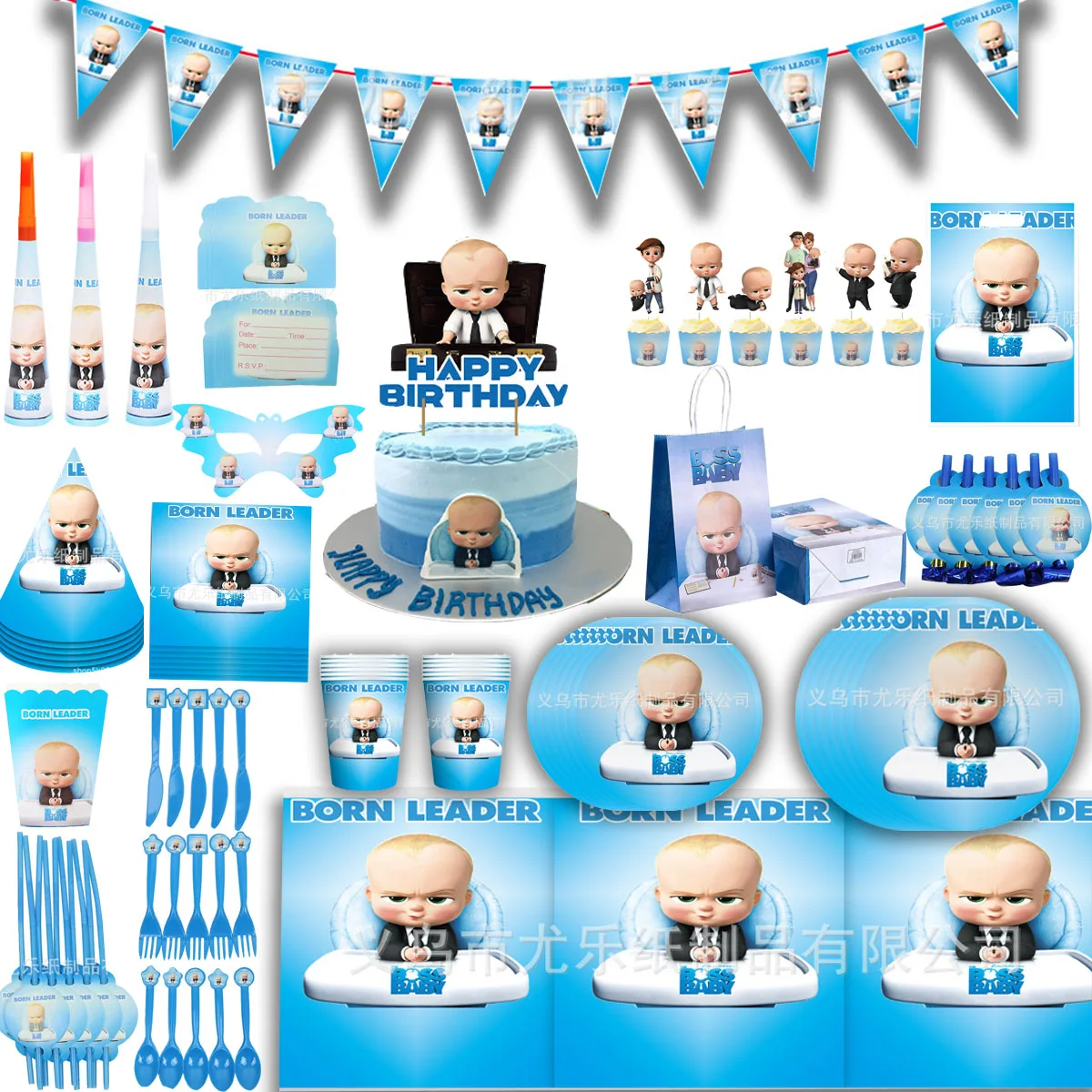 Cartoon De-Kleine-Baas-Jongens Thema Verjaardagsfeest Decoratieve Wegwerp Tafelwaren Achtergronden Ballonnen Baby Shower Kid Cadeaus