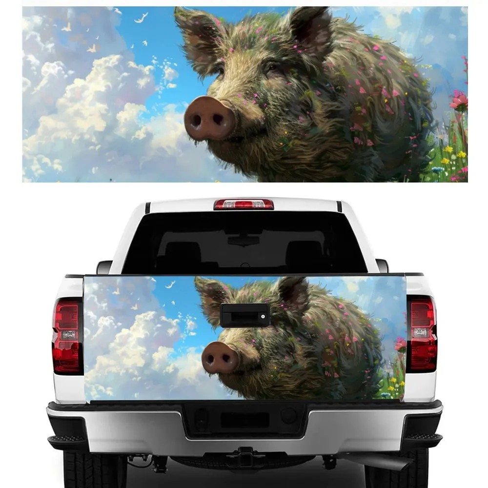 Sky Cloud Flower Wild Boar Print Car Tail Trunk Protect Vinly Decal Auto Accessories Hood Decoration Sticker for Off-road Pickup