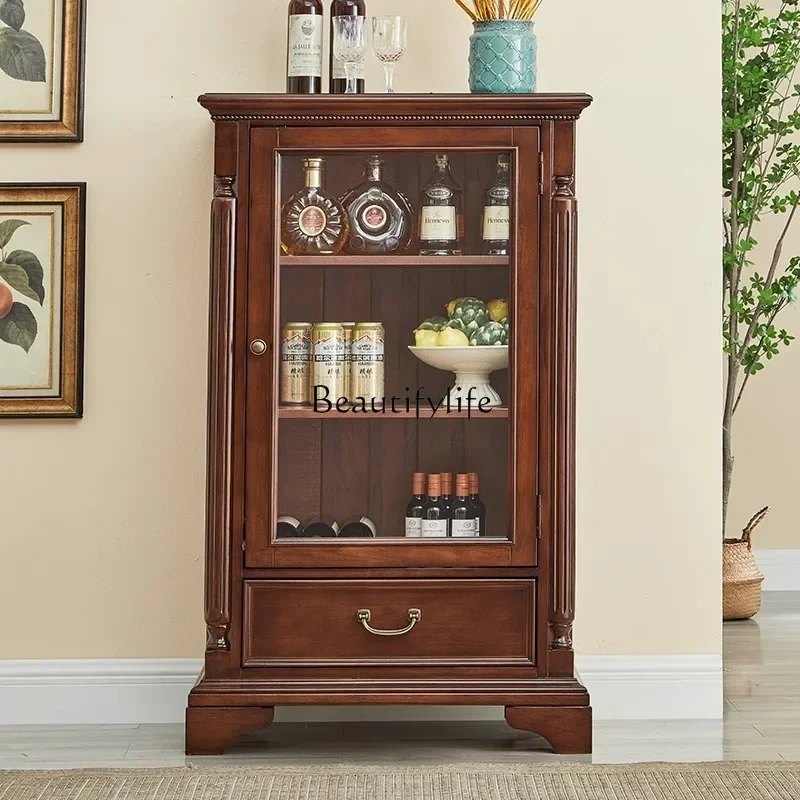 American solid wood single door low wine cabinet European solid wood furniture with glass locker