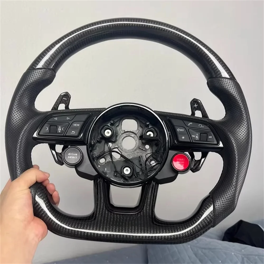 

Upgrade Carbon Fiber Leather Steering Wheel With Paddle Shifters For Audi A4 S4 A5 S5 B9 2017-2019 Models A8 A1 R8 Included