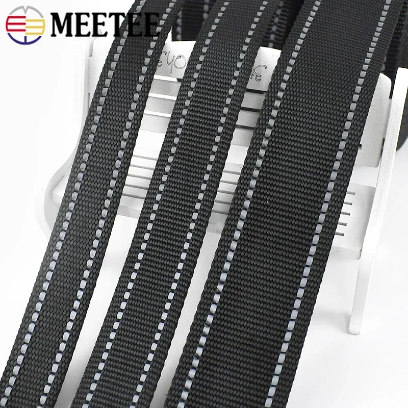 2/5/10M Meetee 15-38mm Reflective Nylon Webbing Tape for Pet Collar Backpack Ribbon Strap Clothes Bias Band Sewing Accessories