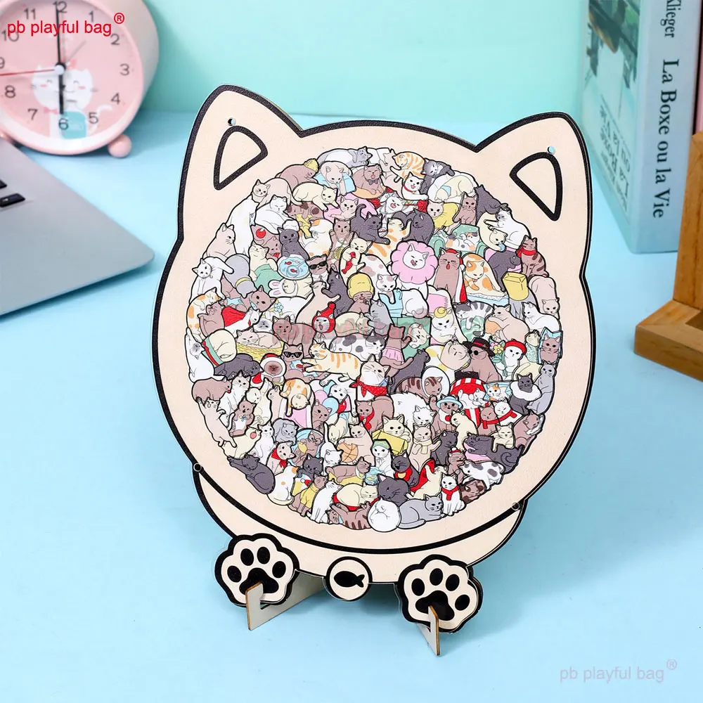 130-Piece Cat Irregular Wooden Puzzle Creative Fun-Filled Jigsaw Unique Birthday Gift & Artistic Desktop Decor for Kids UG419