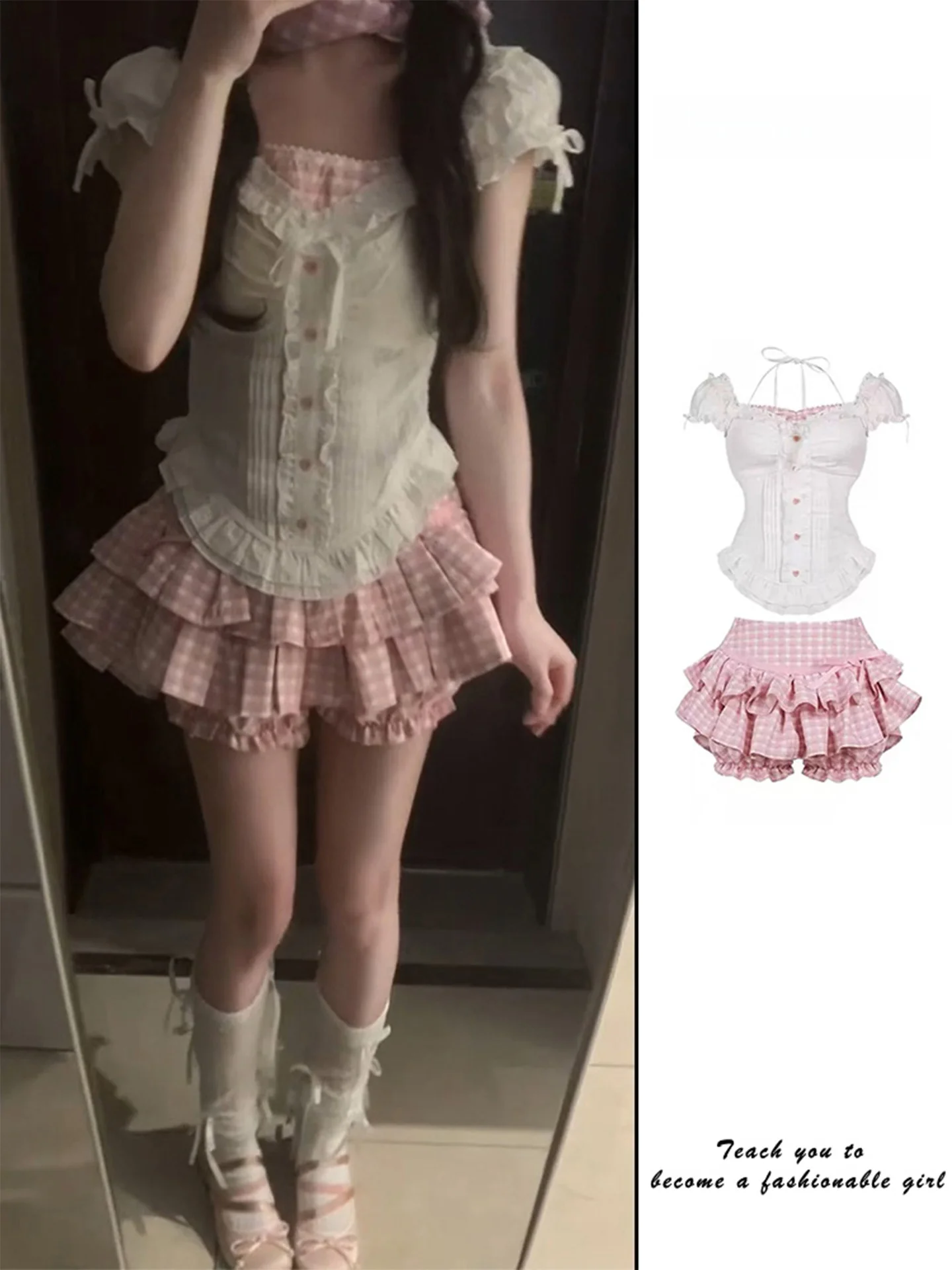 

Sweet School Sle Girls Summer Hot Girl irt Top Pink Cake ort Юбка Комплект из двух предметов Женский модный наряд ort Sv...