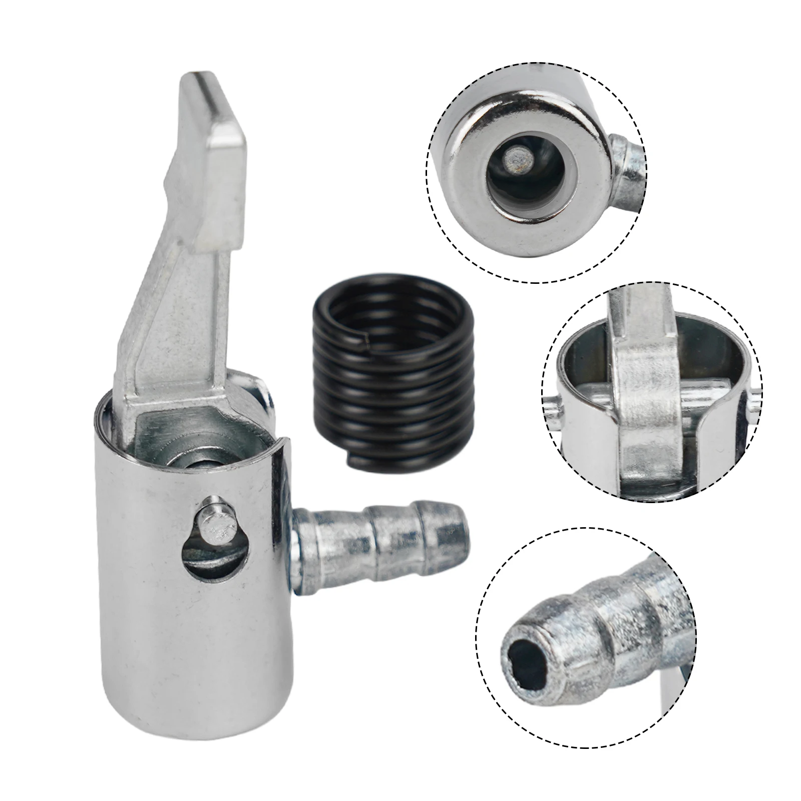 1/2pcs 1/4 Lock On Air Chuck Car Truck Tyre Tire Inflator Valve Air Pump Clip Nozzle Metal Adapter Connector With Spring