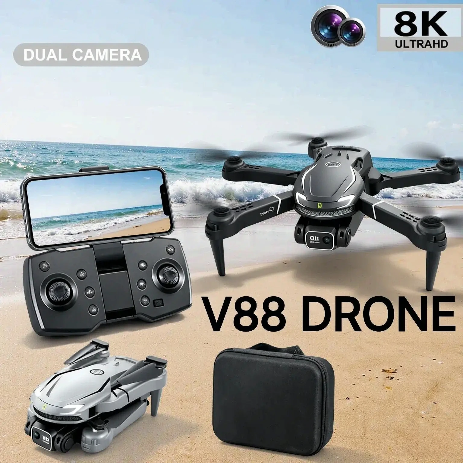 Original V88 GPS Foldable Drone 8K HD 5G WiFi FPV Professional Aerial Photography Long Endurance RC Quadcopter UAV for Adults