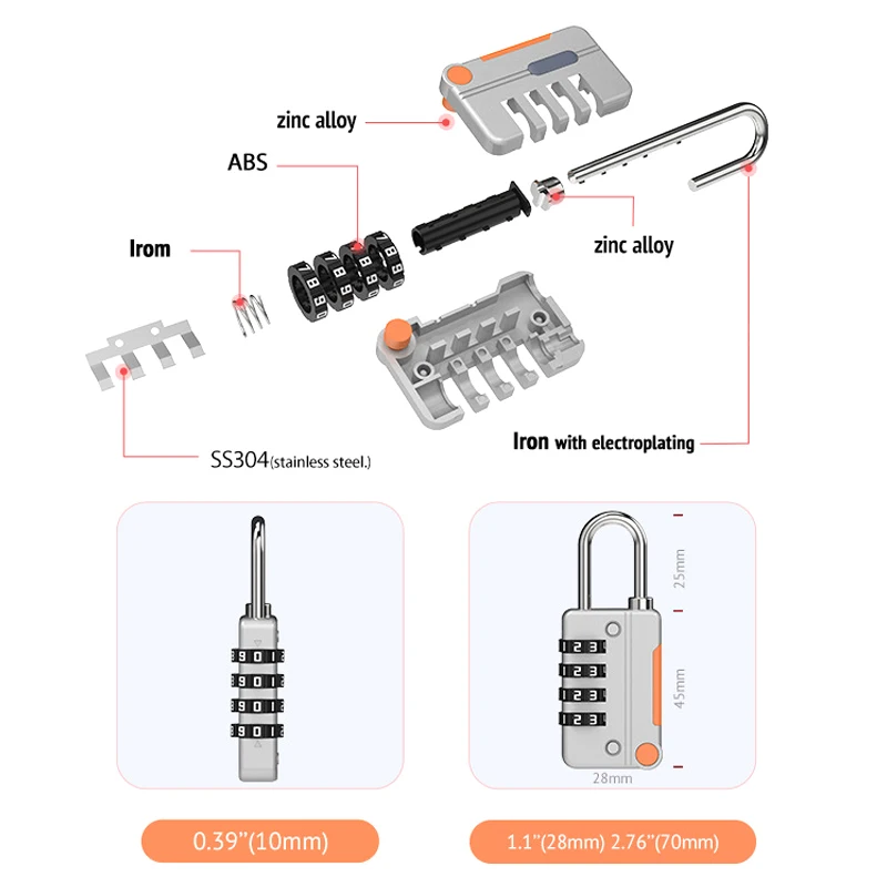 4 Digit Code Combination Padlock Travel Luggage For CASE Lock Keyless Shackle Lock For Backpack Tsa Lock For Luggage