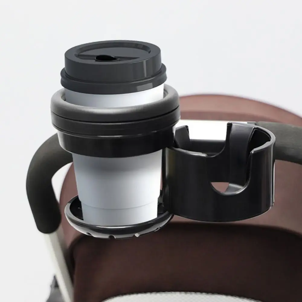 Rotating 2 in 1 Stroller Cup Holder Non-slip Black Mount Stroller Bottle Rack Universal Trolley Drinks Holder Pushchair