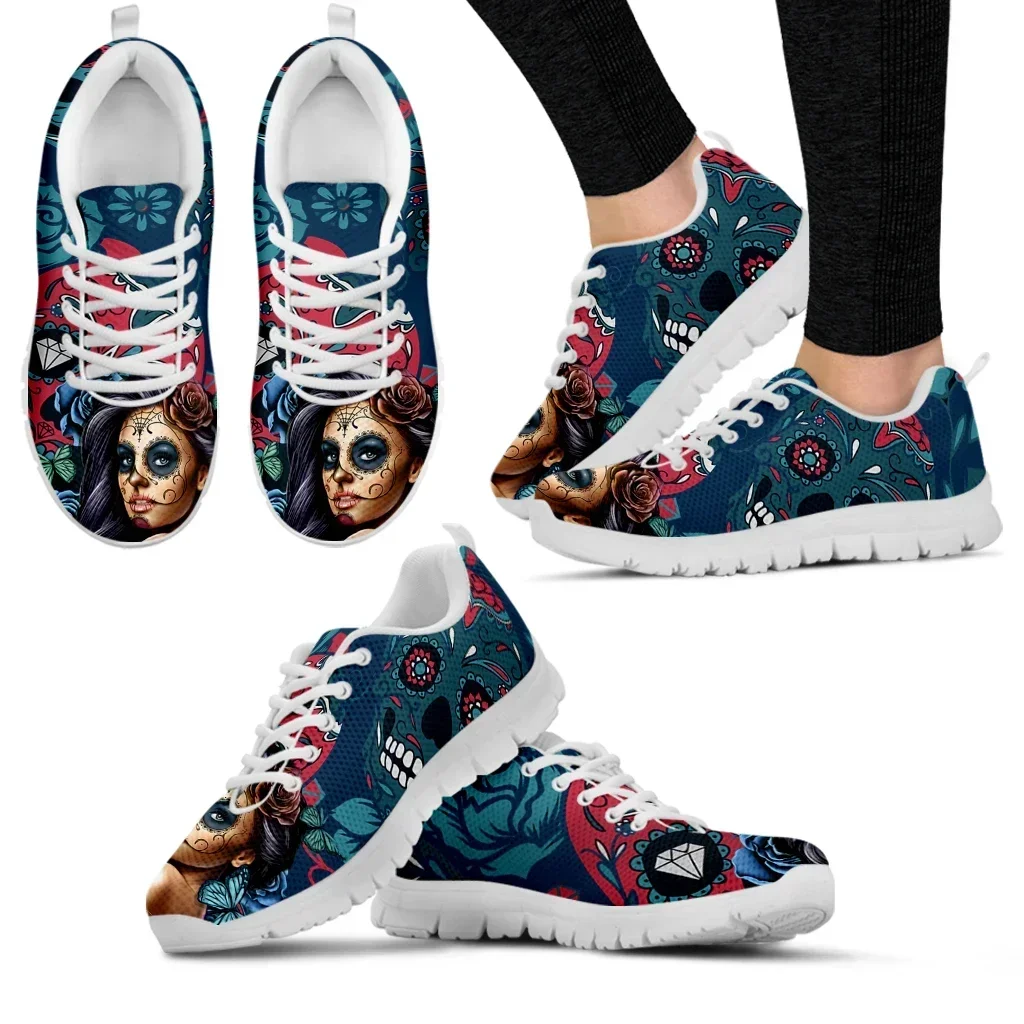 Sugar Skull Girl Fashion Sneakers Mexican Skull Comfortable Breathable Shoes For Women Floral Print Casual Shoes Hot