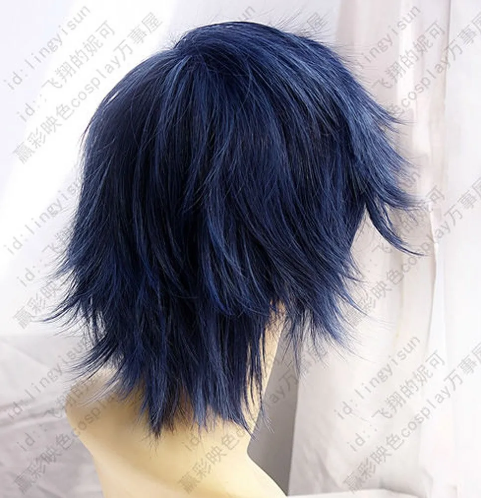 Anime ao nenhum exorcista azul exorcista okumura rin cosplay perucas curto azul marinho resistente ao calor peruca de cabelo sintético + peruca boné