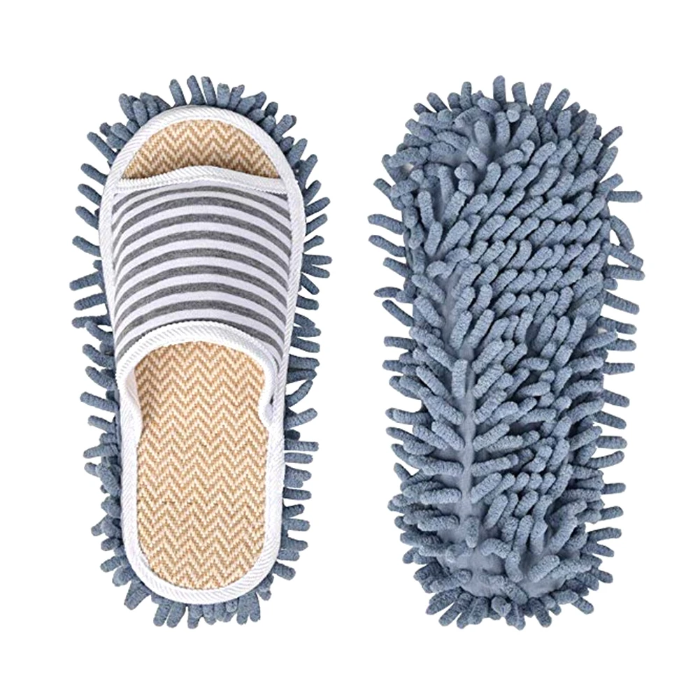 Unisex Size 43-44 Gray Linen Lazy Stripe Floor Slippers Japanese Detachable Washable-1 Pair