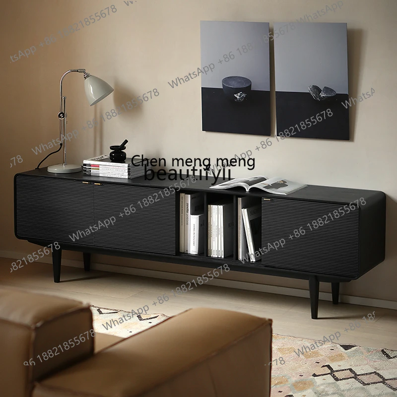 

Modern Minimalist Creative Solid Wood Nordic Retro Style Carved Solid Wood Record Storage TV Cabinet