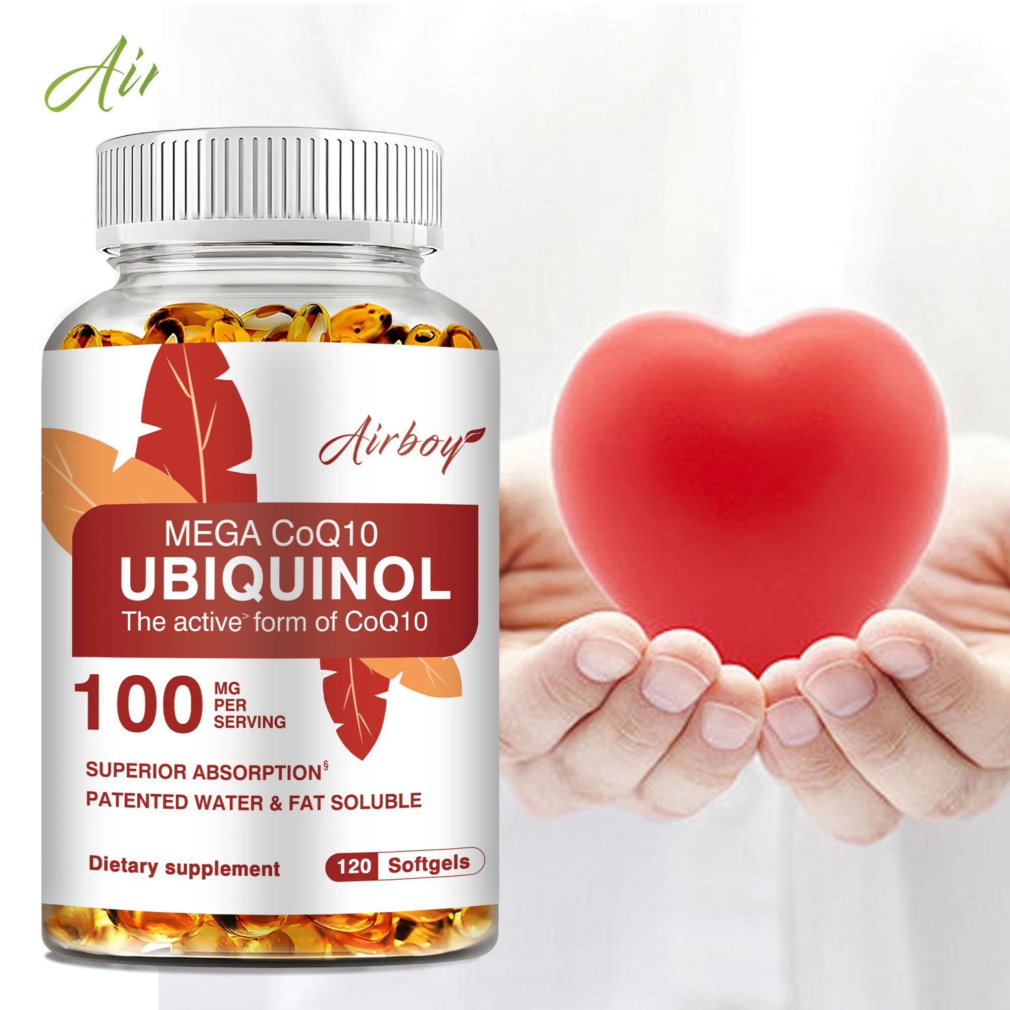 

Ubiquinol CoQ10 100mg - Antioxidant, Balance Blood Pressure, Support Brain, Heart and Cardiovascular Health, Energy Production