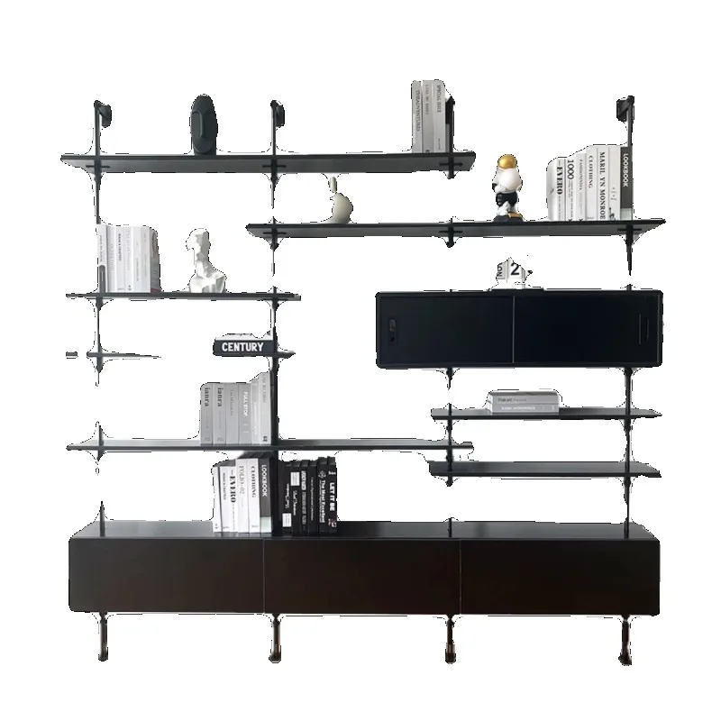 Italian simple bookshelves, creative full-wall bookcases, multi-layer wall shelves floor partitions wrought iron display shelves