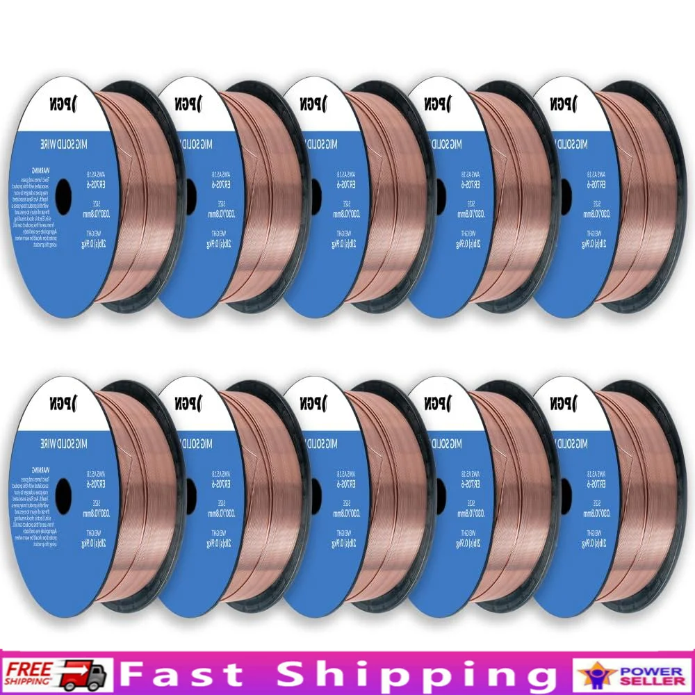 ソリッドミグ溶接ワイヤー、低スプラッタ、高精度アーク制御、Tジョイントバット溶接、軟鋼スプール、ER70S-6 030、10パック、2ポンド