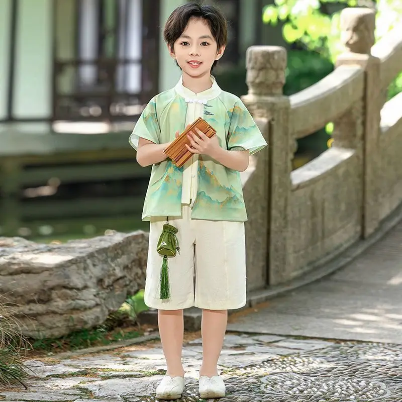 Children's Summer Tang Suit, Traditional Chinese Costume for Kindergarten, Comfortable Daily & Stage Performance Outfit