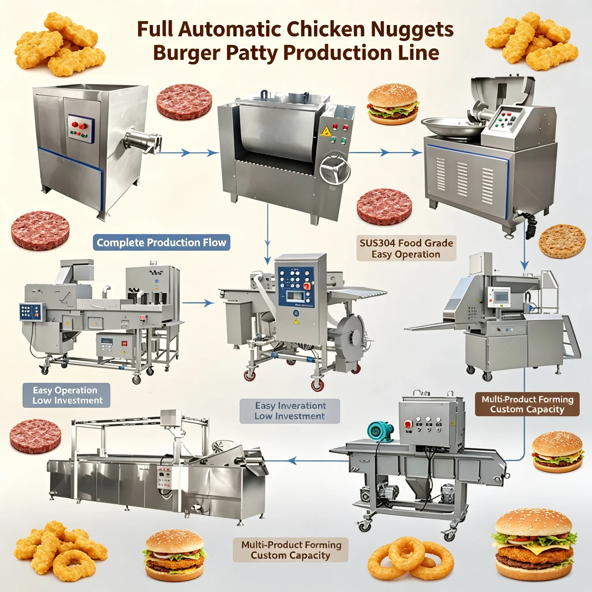 High‑yield Finished‑product Production Line for Chicken Nugget & Beef Cutlet Stable Snack Food Processing