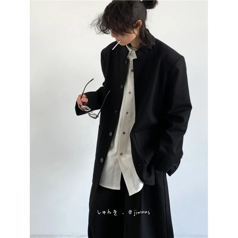 Unsiex Suit Coat 2026 New Spring Autumn Stand Collar Plain Chinese Style Blazer Retro Minimalist Elegant Casual Design