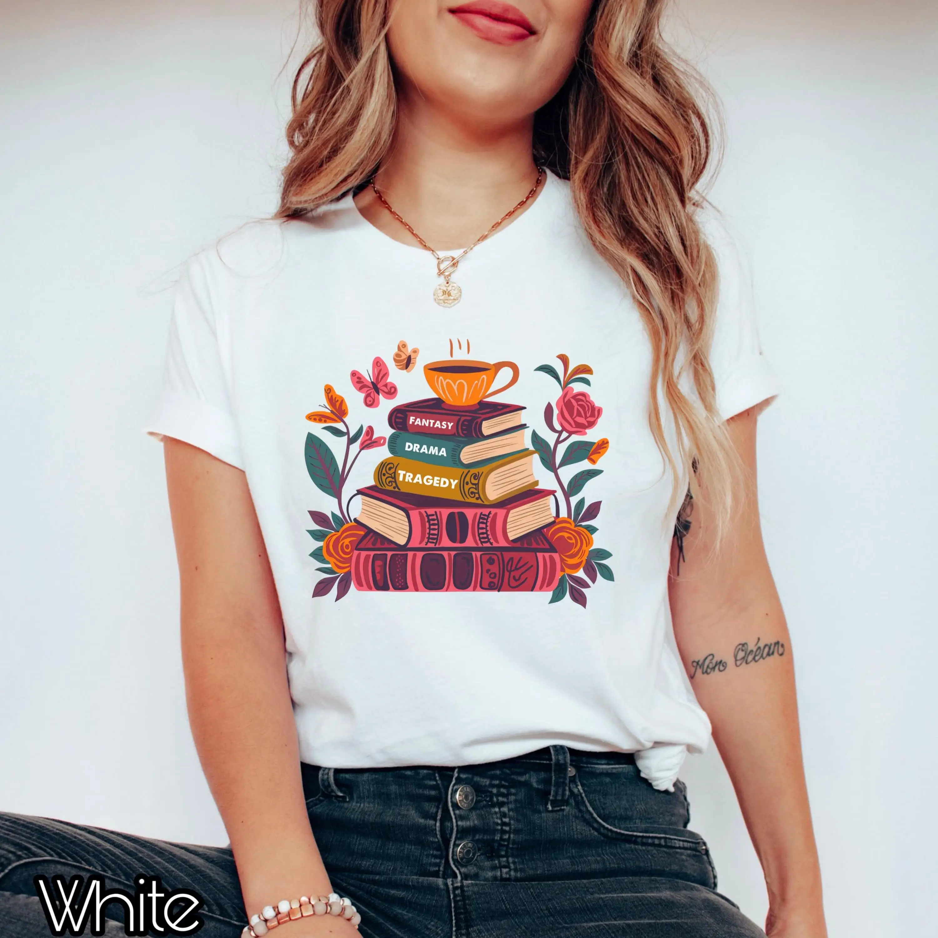 

Book Lover T-shirt, Bookworm Graphic Tee, Reading Slogan Shirt, Fantasy Drama Thriller Book Stack Top, Literary Gift for Her