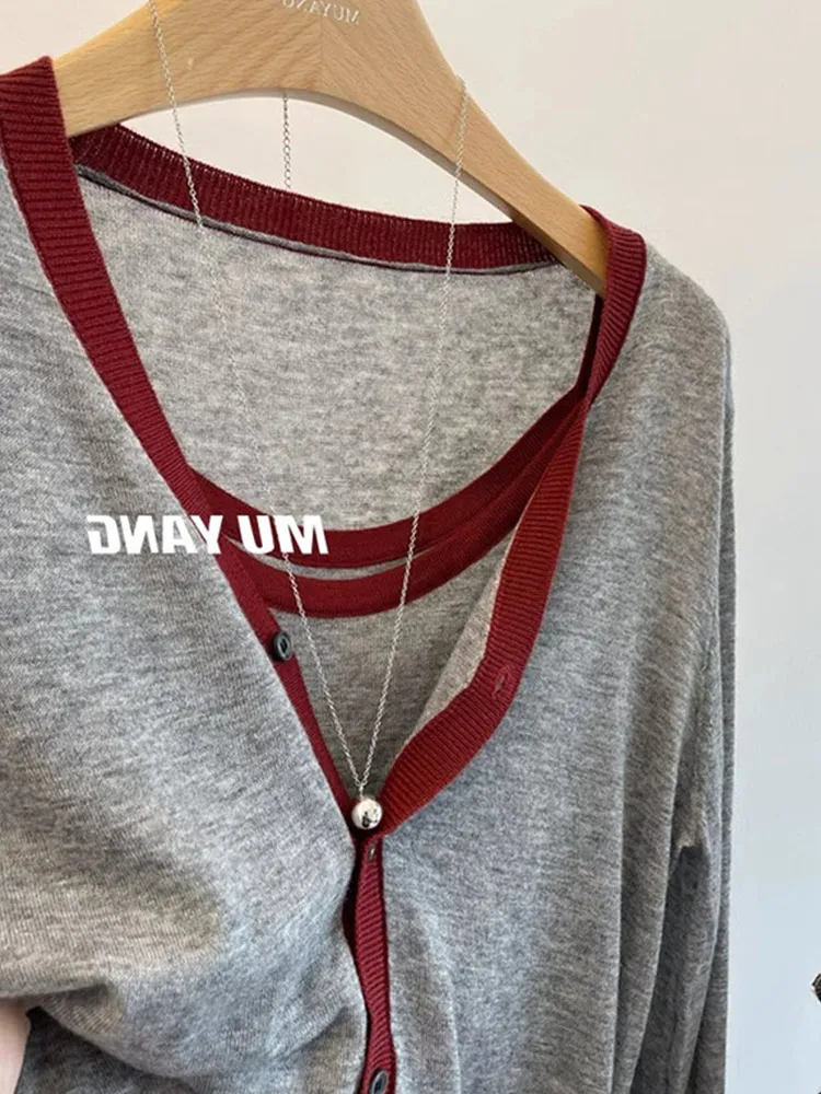 

Корейский комплект из двух предметов Faion Top Color Blo Design Long Sve, новый вязаный открытый кардиган для похудения, повседневный жилет на бретелях