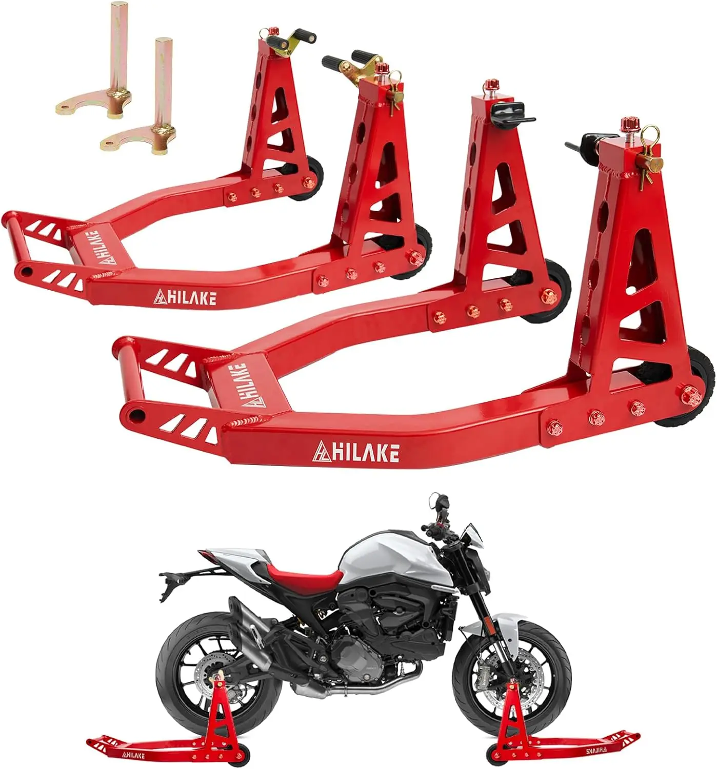 

Aluminum Motorcycle Stands Front and Rear 880lbs Heavy Duty Wheel Lift Combo Swingarm Spool Peddock Stand for Yamaha Honda Kawas