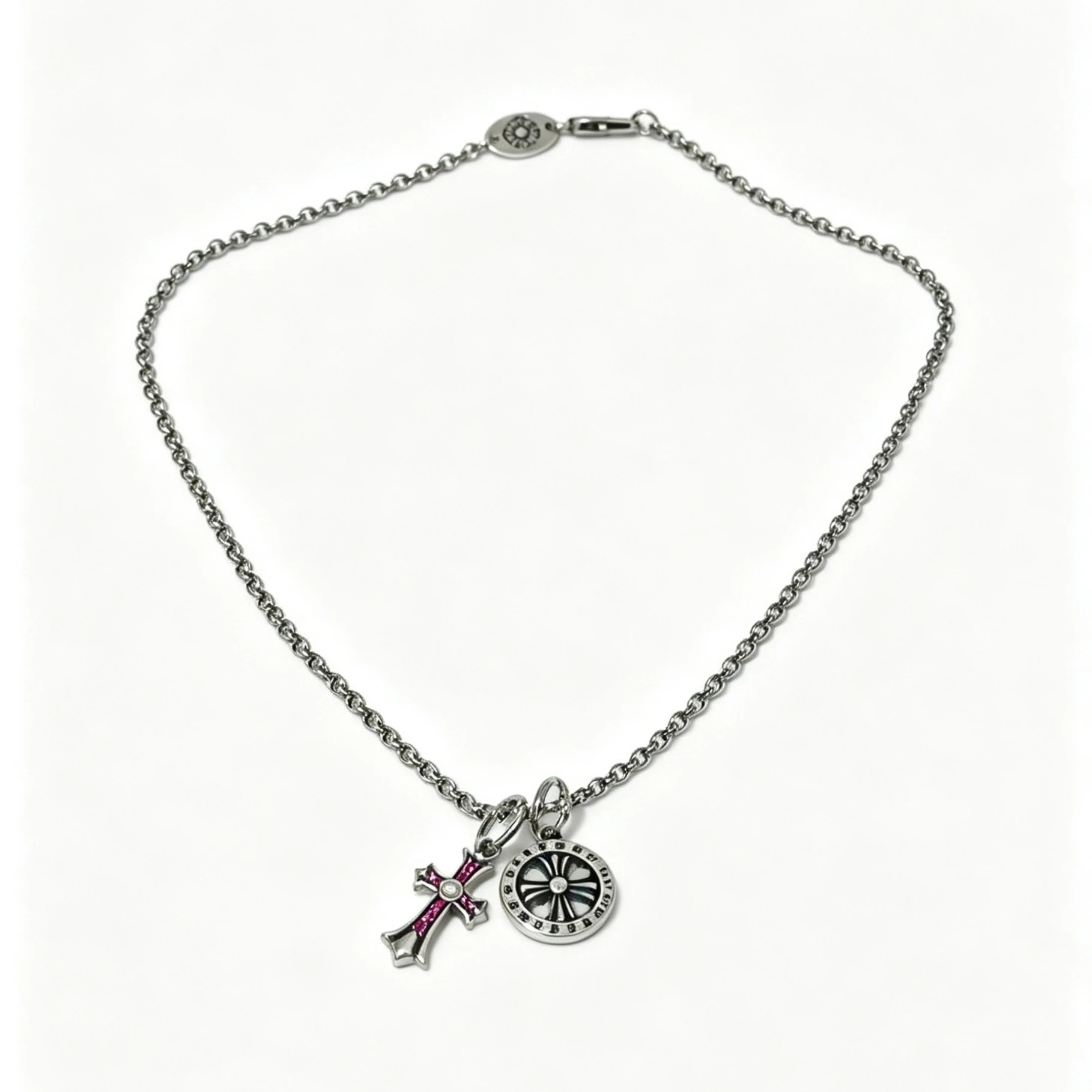 

China round shield cross s925 silver retro old ins style couple men and women pendant cross necklace jewelry