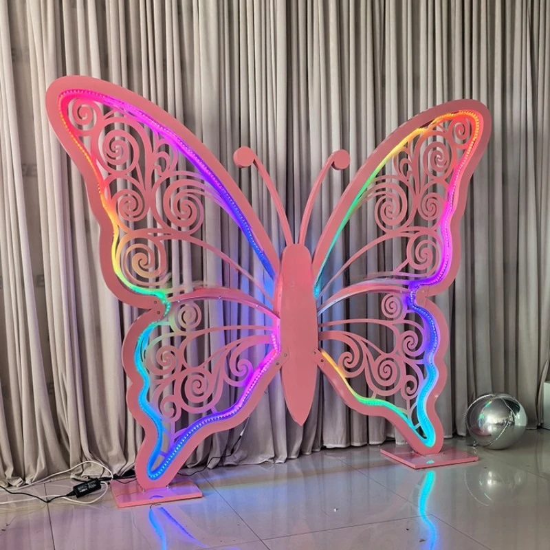 Wedding Background Decoration LED Lights Butterfly Wrought Iron Background Arch Wedding Lights