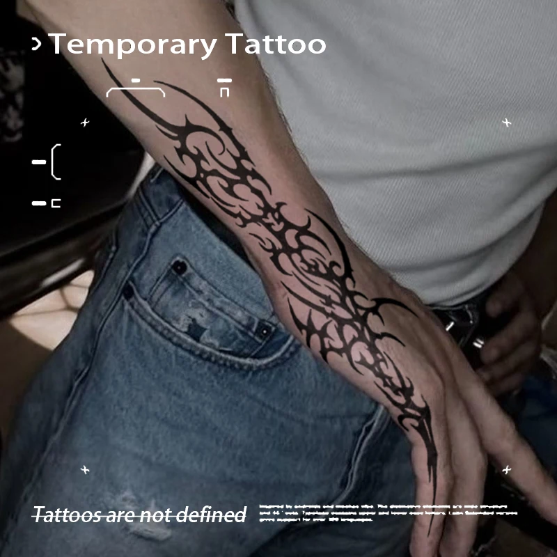 

Black Tribal Totem Herbal Juice Tattoo Sticker, Waterproof Semi-Permanent Temporary Fake Tattoo for Arm Hand Body Decor