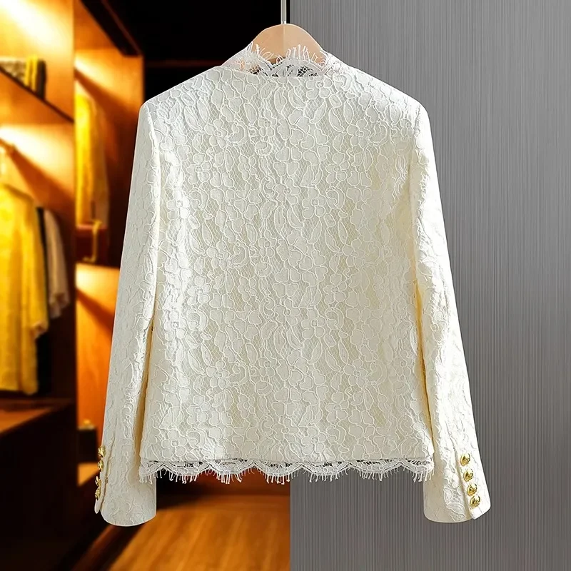 Spring Autumn French lace coat women 2024 new fashion loose casual tops temperament elegant button pure colour jacket female