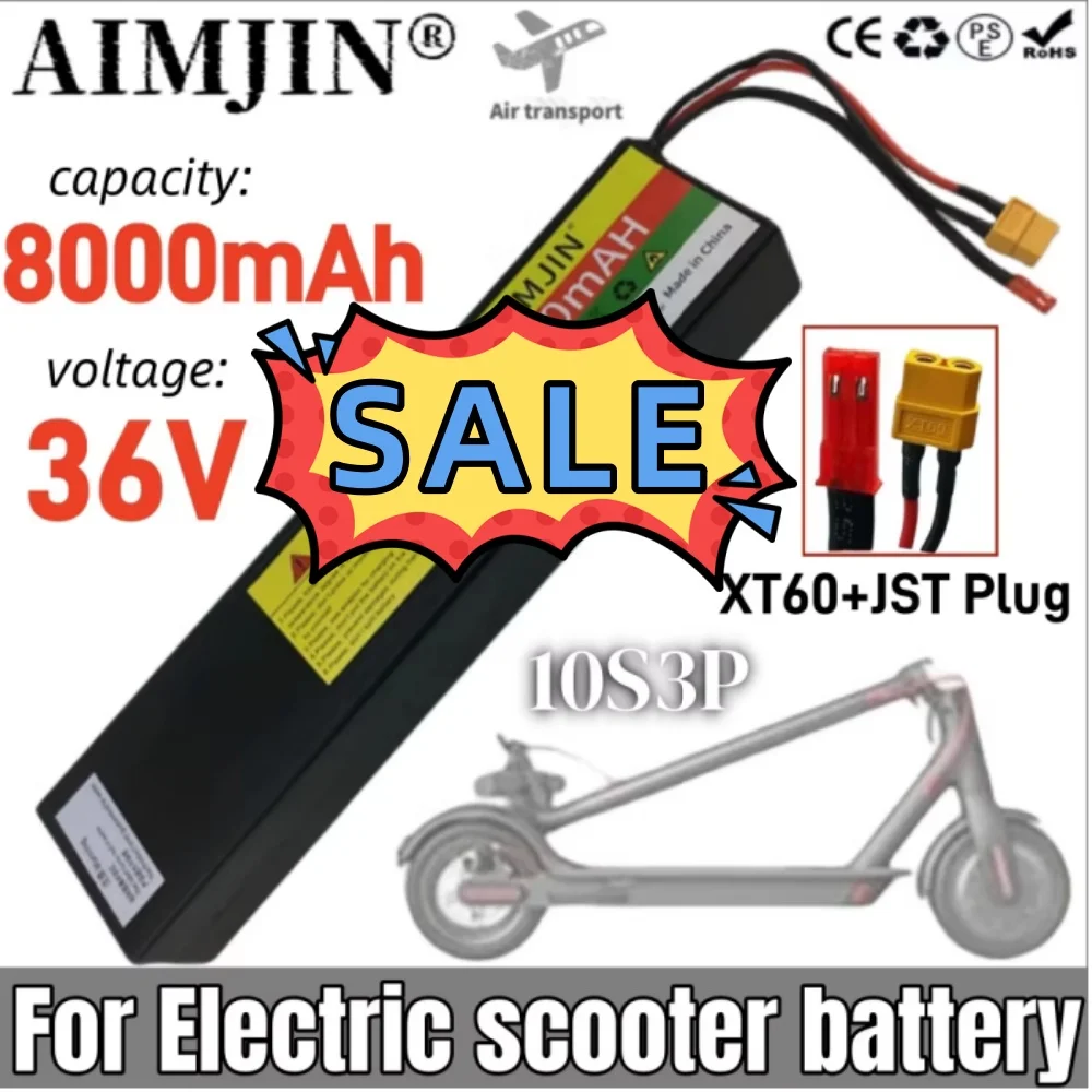 36V 8000mAh 10S3P Lithium-Ion Battery Pack Rechargeable Electric Scooter Battery with XT60+JST Interface for KUGOO S1 S2 S3