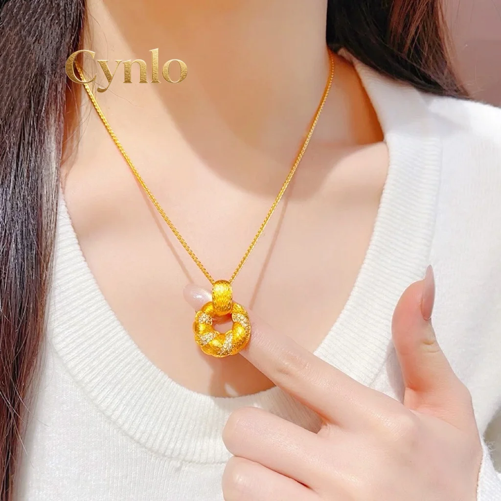 Cynlo Jewelry Diamond-Studded Bread Twist Pendant Women's 24K Gold AU999 - Pure gold diamond jewelry, low-key luxury, for office